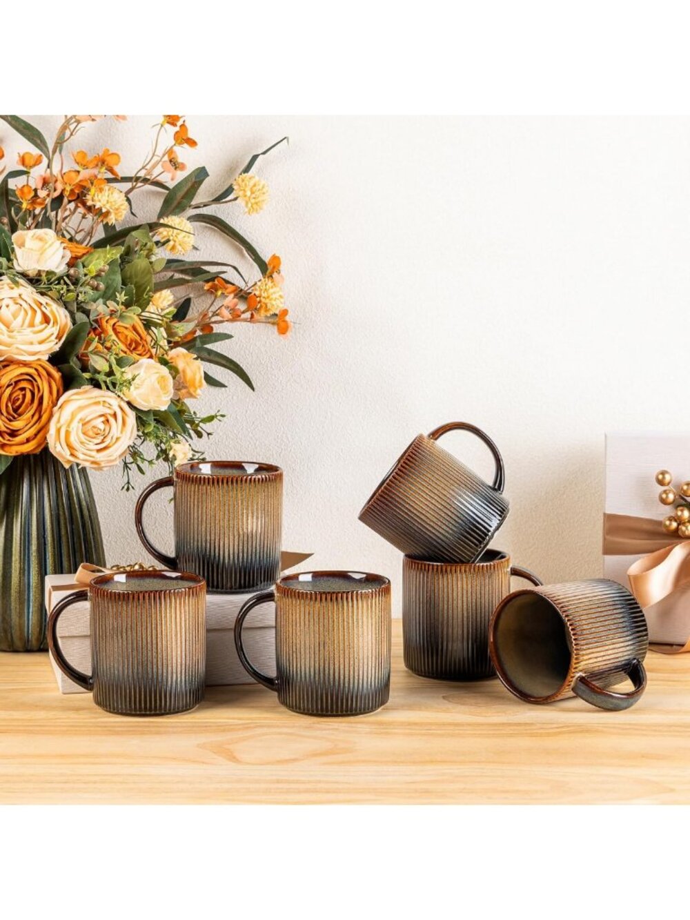 Set of 6 Ceramic Coffee Mugs, 14.2 oz Cups with Handle, Perfect for Home & Gifts